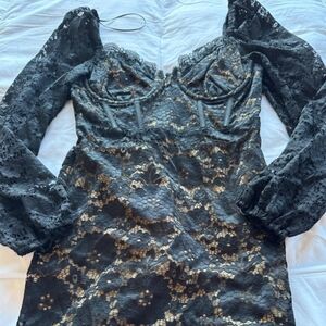 Lush Black Lace Long Sleeve Bodycon Dress